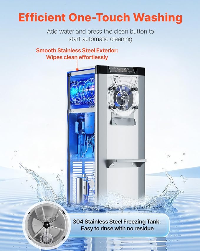VEVOR Commercial Hard Ice Cream Machine, 2400W 3.17 to 5.28 Gallons per Hour, Gelato Hard Serve Ice Cream Maker with 10L 304 Stainless Steel Cylinder, Auto Clean LED Panel for Snack Bar Restaurants