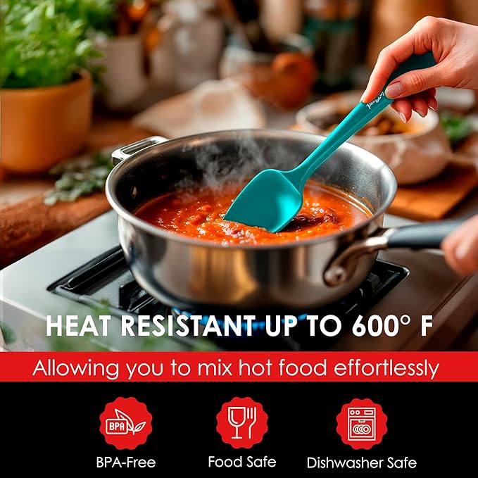 Silicone Spoon Spatula - 600ºF Heat-Resistant Non-Stick Rubber Spoonula | Use as Silicone Kitchen Scraper Utensil - Baking and Cooking Strong Stainless Steel Core | UpGood Kitchen Utensils, (Teal)
