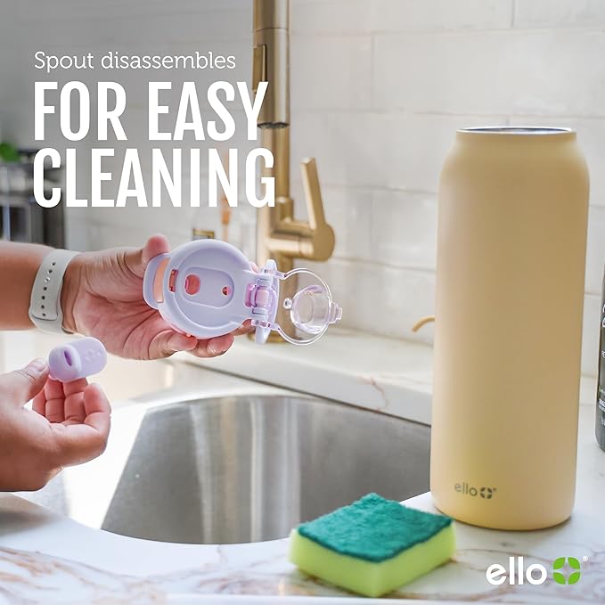 Ello Pop & Fill 22oz Stainless Steel Water Bottle with QuickFill Technology, Double Walled and Vacuum Insulated Metal, Leak Proof Locking Lid, Straw and Chug, Reusable, BPA Free, Full Bloom