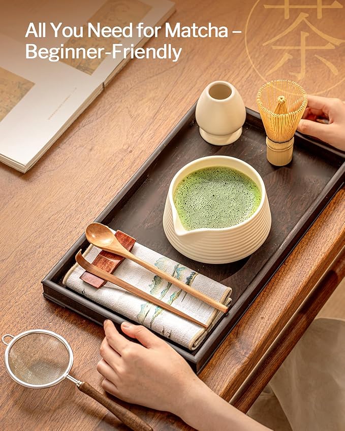 Artisan Matcha Whisk Set - 8 Pcs Premium Matcha Set with Bowl (Chawan), Bamboo Whisk & Tools | Matcha Kit for Making Breakfast/Latte | Gift for Matcha Lovers (White)