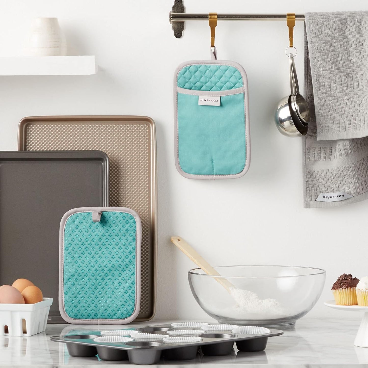 KitchenAid Asteroid Pot Holder 2-Pack Set, Aqua Sky, 7"x10"