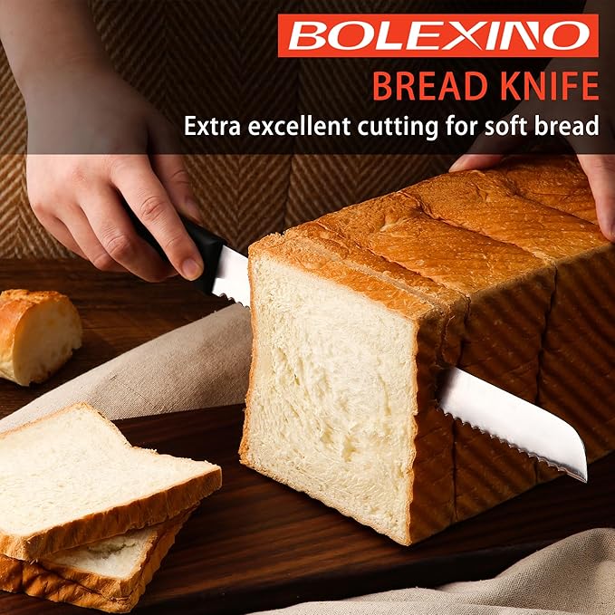 10 Inch Serrated Knife for Homemade Bread With Sheath, Wide Wavy Edge Blade For Bread Cake Cutting Slicing, High-Carbon Japanese Stainless Steel
