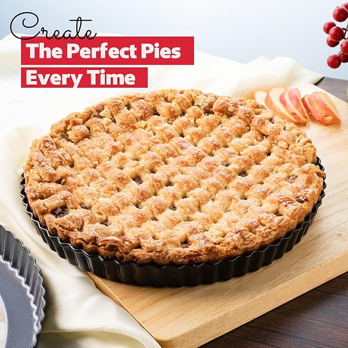 Tart Pan 9 Inch Removable Bottom- Carbon Steel Quiche Pan, Rust & Temperature Resistant Quiche Baking dish 550-600 °F- Non-Stick, Sturdy & Dishwasher Safe- Perfect for Baking Tarts