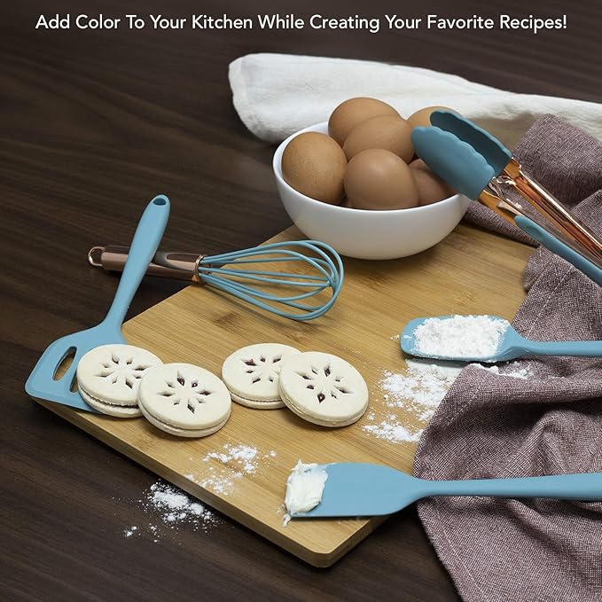 COOK WITH COLOR Silicone Cooking Utensils, Kitchen Utensil Set, Easy to Clean Silicone Kitchen Utensils, Cooking Utensils for Nonstick Cookware, Kitchen Gadgets Set, Mini, Aqua