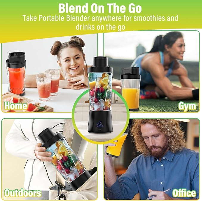 Portable Blender, 360W Personal Blender for Shakes and Smoothies for Kitchen, 24 Oz BPA Free Traveling Juicer Cup and Lid with 6 Blades, Self Cleaning Portable Juicer for Kitchen/Travel/Gym, Black