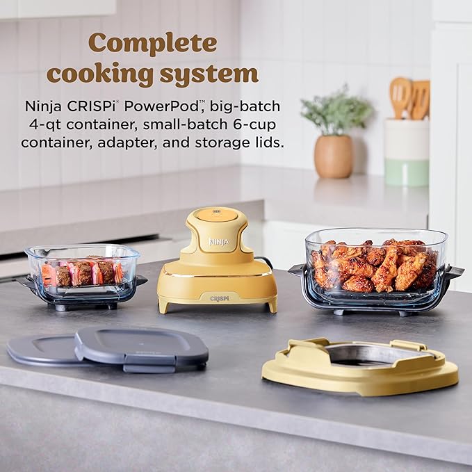Ninja Crispi 4-in-1 Glass Air Fryer | 450°F | Non-Toxic | 4QT & 6-Cup Glass Containers w/Lids | Microwave, Freezer, Dishwasher Safe | Max Crisp, Air Fry, Bake, Recrisp | Ginger Snap | FN101GD