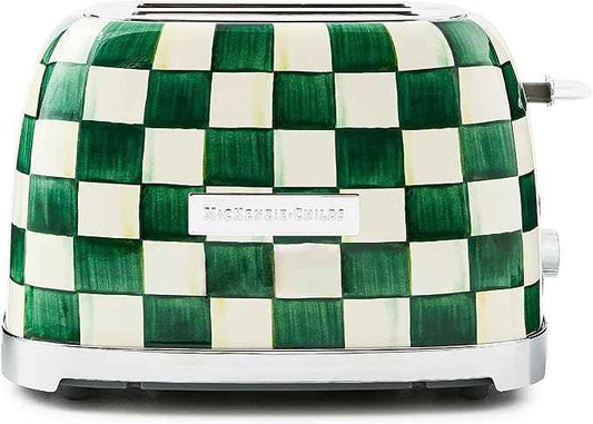 MACKENZIE-CHILDS 2-Slice Toaster, Decorative Toaster for Kitchen, One of Oprah’s Favorite Things, Green-and-White Emerald Check