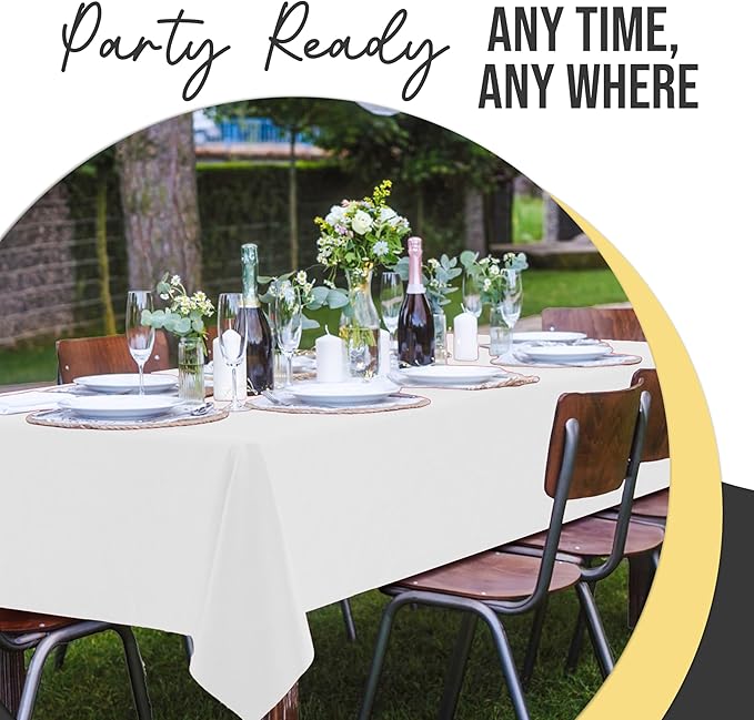 Party Solids 66% Thicker Premium Plastic Table Cloth Rectangle Table Cover 0.5 Mil 6 Pack White Table Cloth 54 Inch x 108 Inch Disposable Tablecloth Won't Tear Easily Like Cheap Thin Brands