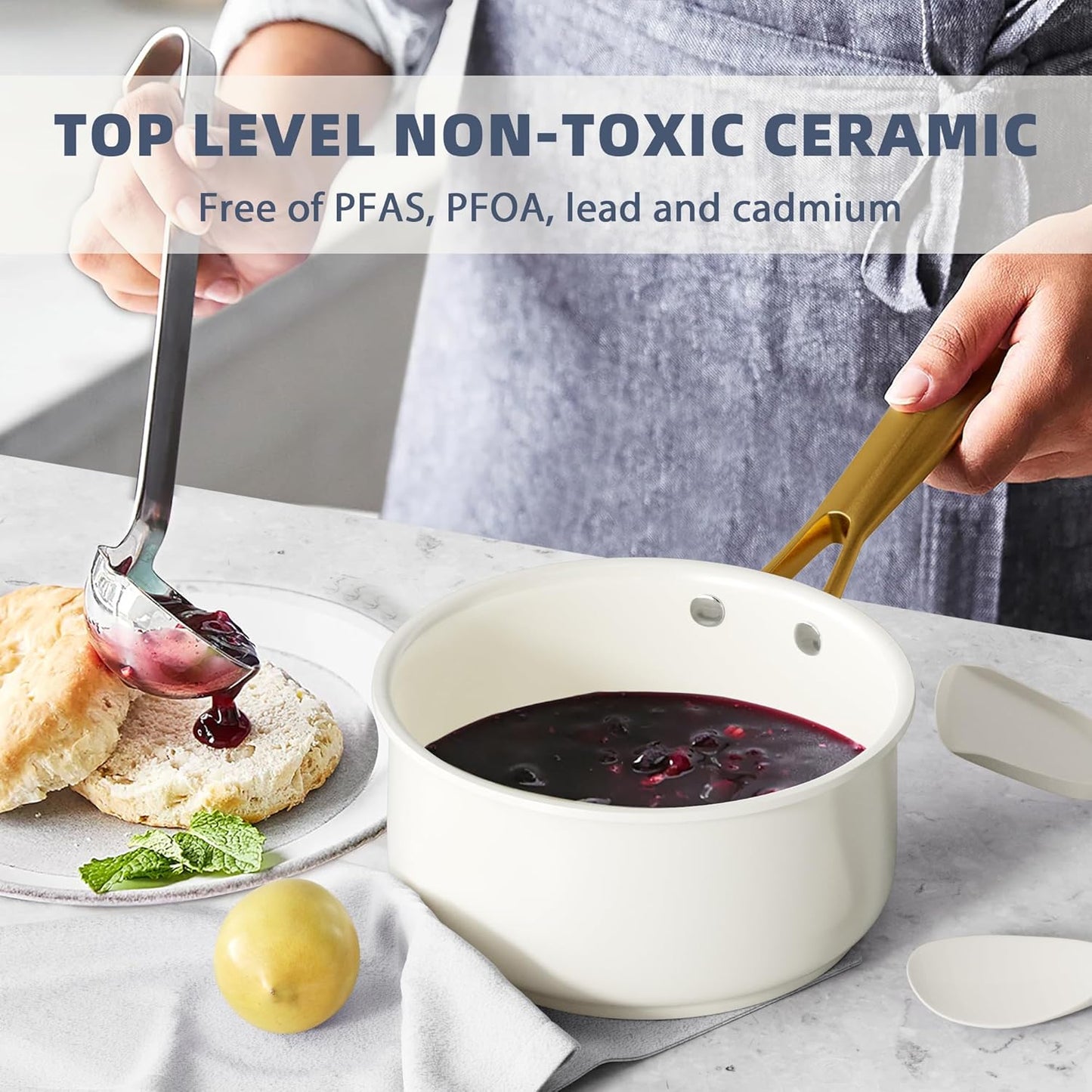 Pots and Pans Set Non Stick - VONIKI Ceramic Cookware Set with Cooking Utensils Set, Non Toxic Kitchen Cookware Sets Dutch Oven Pot with Lid Saucepan Set Sauté Pan Frying Pan Set for Cooking Gifts