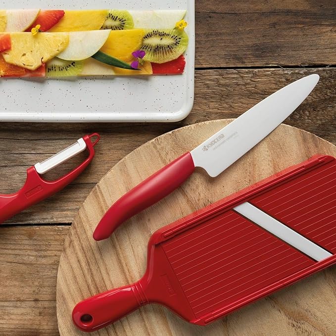 Kyocera Advanced Ceramic Vertical Double Edge Blade Peeler, Red