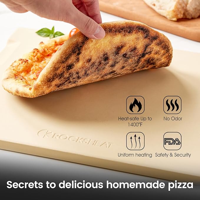 Large Pizza Stone, 20"x13.5" Rectangular Pizza Stone for Oven Grill BBQ, Baking Stone for Pizza Bread with Unique Built-in 4 Handles Design