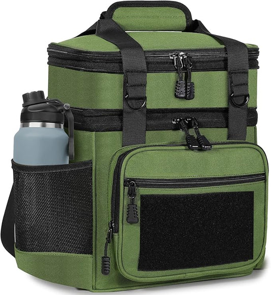GLENKEY Tactical Lunch Box Cooler Bag - Expandable Insulated Lunch Bag for Men Women - XLarge Lunchbox for Adults Work Shifts Outdoor Trips Army Green 22L
