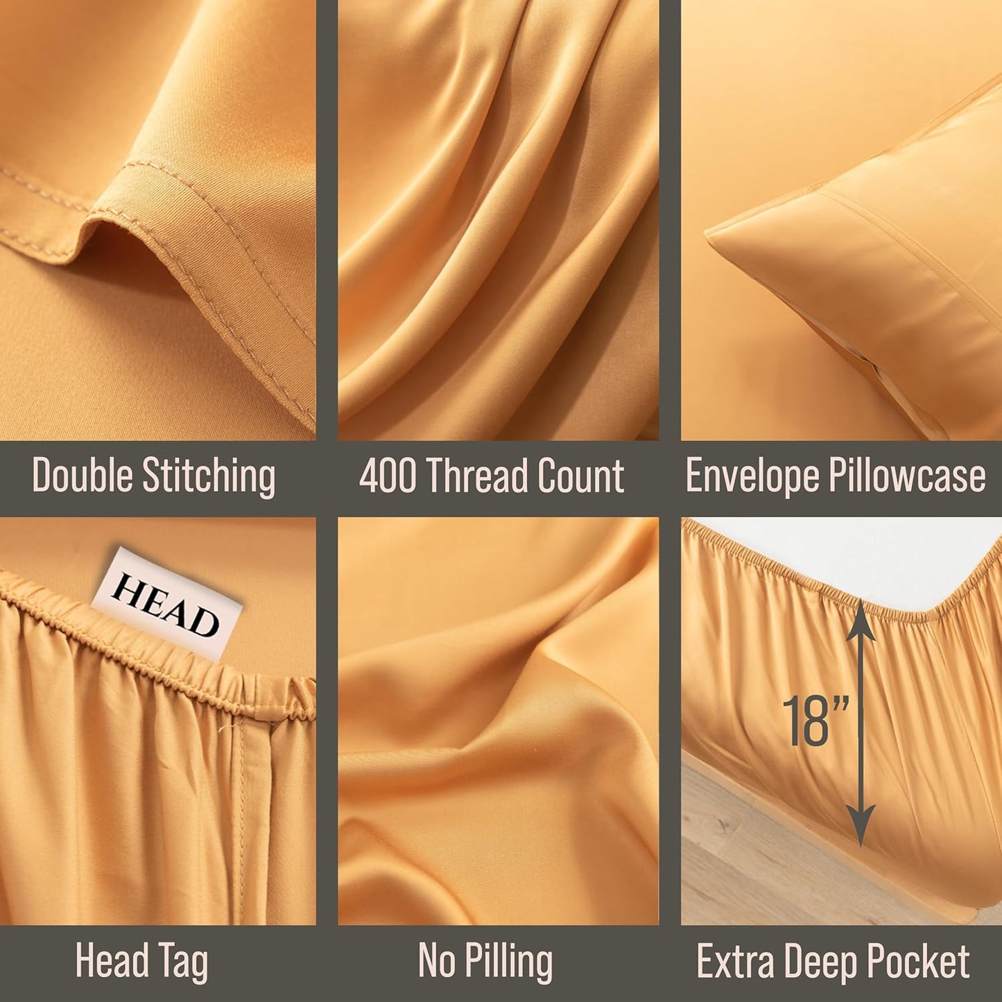 Bella Coterie Luxury Bamboo Viscose Queen Size Sheet Set | 100% Organically Grown | Ultra Soft | Cooling for Hot Sleepers | 18" Deep Pocket [Marigold]