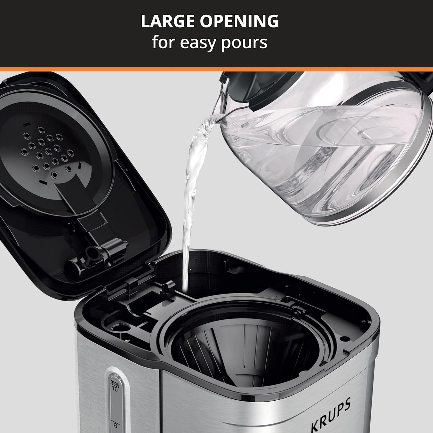 KRUPS Newer Model Drip Coffee Maker, 10-Cup, Silver