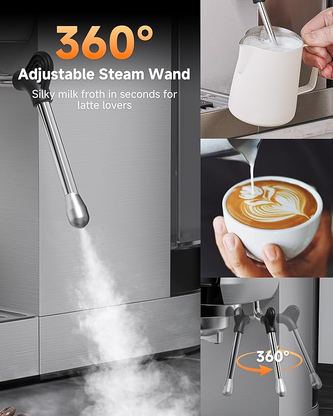 AMZCHEF 51mm Coffee Espresso Machine 20 Bar – Professional Coffee Maker with Milk Frother, Compact Stainless Steel Espresso Maker for Cappuccino, Latte, Mocha, 44oz Water Tank