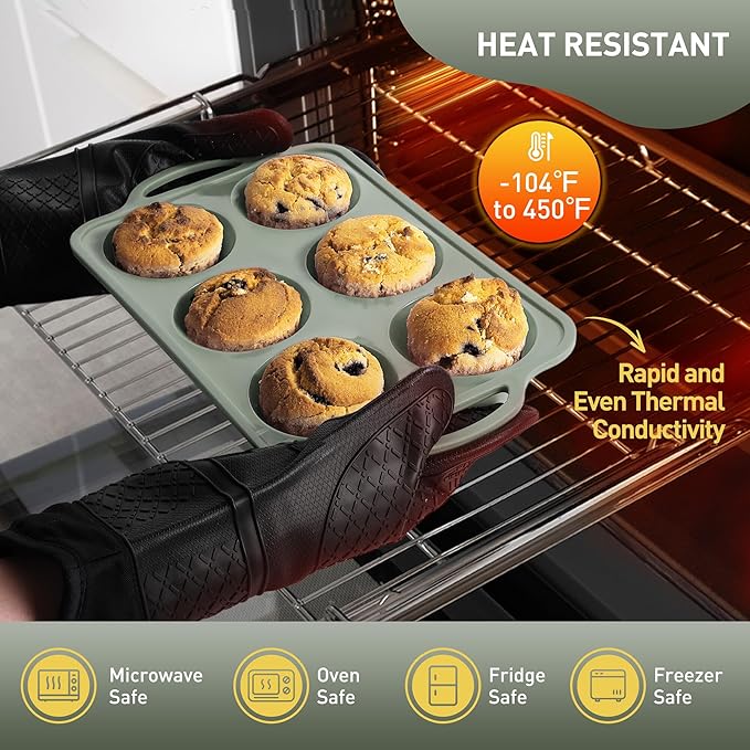 2 Packs 6 Cups Silicone Muffin Pan with Metal Reinforced Frame Cupcake Pan Tray Egg Molds Mother Day Best Mama Bonus Mom Ever Mother In Law Gifts Step Mom Stepmom Grandma Gigi Granny Nana Present