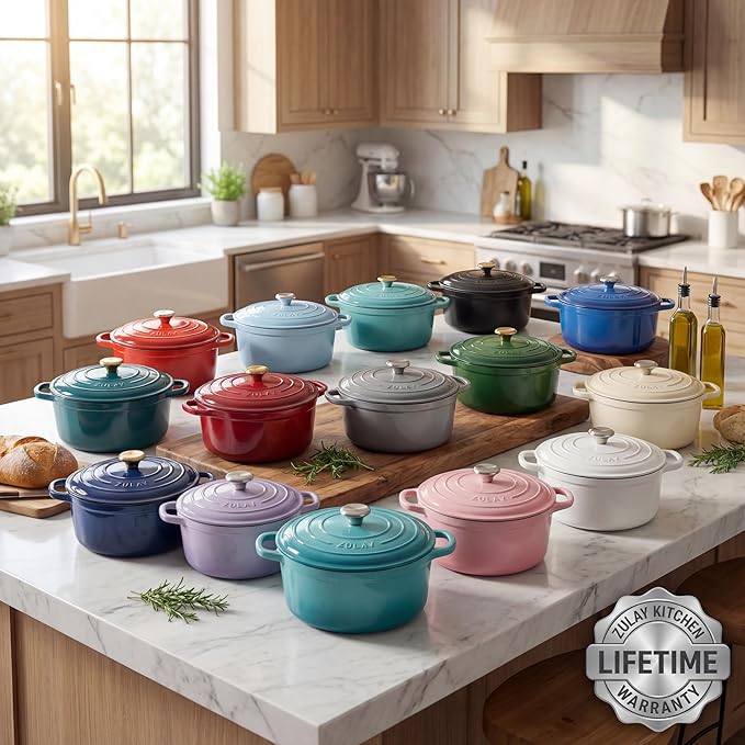 Zulay Kitchen 6 Quart Enameled Cast Iron Dutch Oven Pot with Lid – Premium Durability & Oven Safe up to 500°F – Heavy Duty Cookware Perfect for Bread Baking, Stews, Braising & Roasting – Garnet