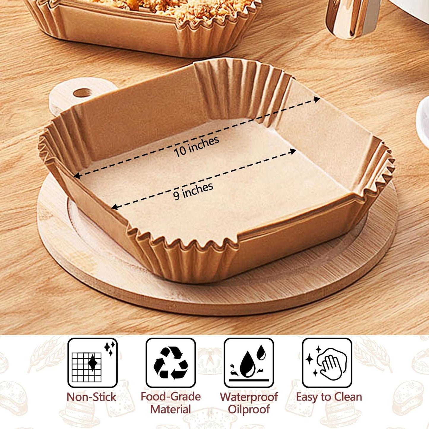 10 Inch Air Fryer Liners Disposable, 100 Pack Parchment Paper Sheets for Air Fryer Basket, Non-Stick, Disposable, Unbleached, Heat Resistant, Fits 5-8 QT Air Fryers, Oil-Free & Healthy Cooking