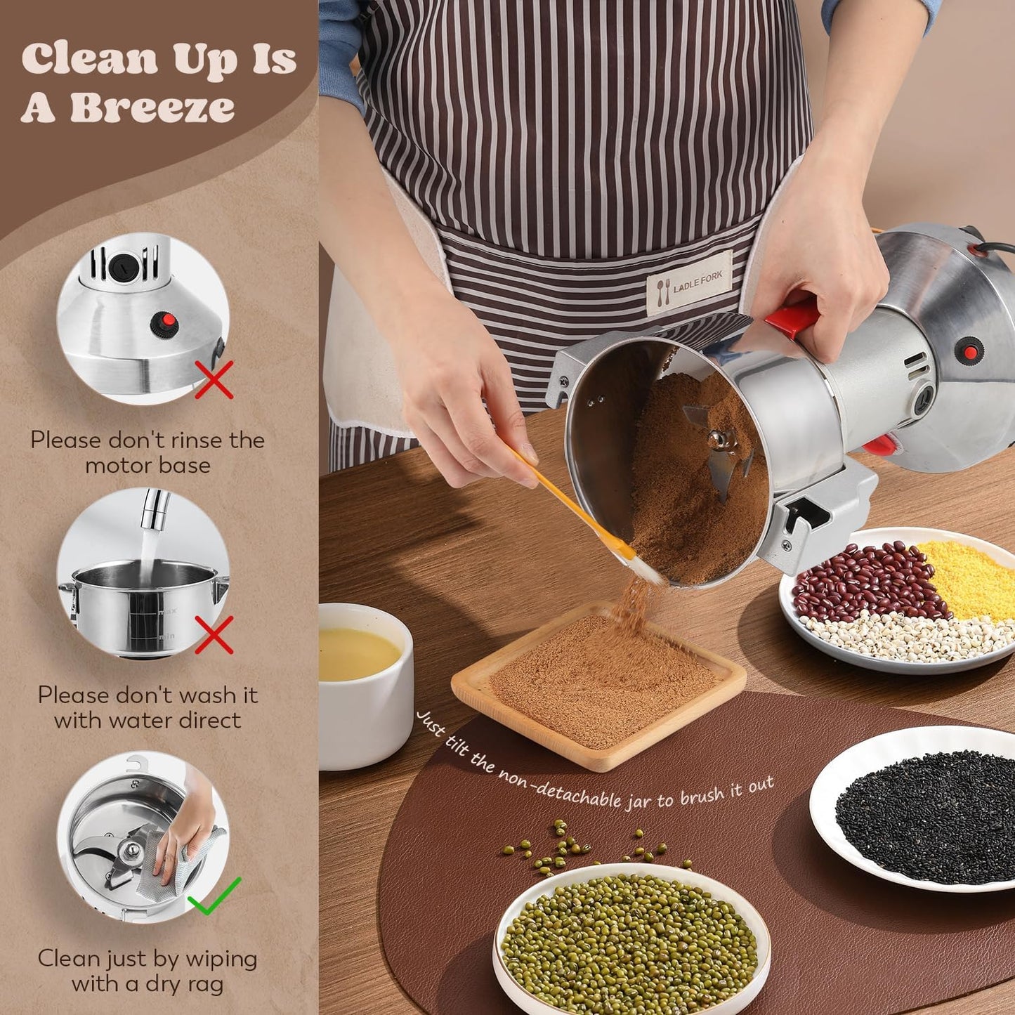 Moongiantgo Grain Mill Grinder Electric 500g Commercial Spice Grinder 2500W Stainless Steel Pulverizer Dry Grinder Grinding Machine (500g Upright, 110V)