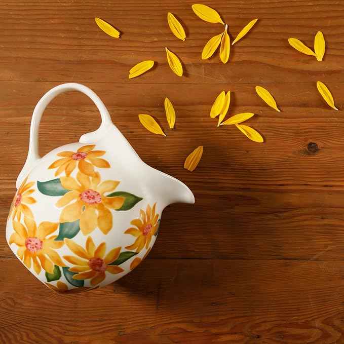 Bloomhouse Pitcher & Vase Hand-Painted Sunnyflower 2.6-Quart Stoneware
