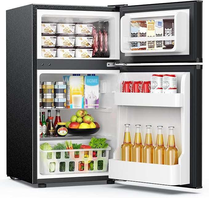 EUHOMY Mini Fridge with Freezer, 3.2 Cu.Ft Mini Refrigerator, Dorm Fridge with 2 Door For Bedroom/Apartment/Office-Food Storage Cooling Drink, Black