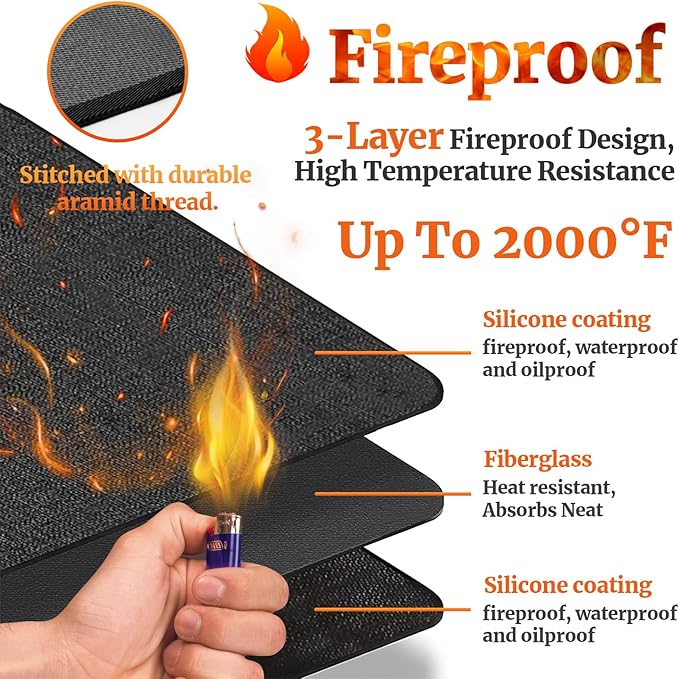 60 ×32 inches Fireproof Hearth Mats for Fireplaces Fire Resistant/ Rectangle Fire Pit Mat, Fireproof Grill Pads-Under Grill Mat -Protective Mats for Deck Patio Outdoor Charcoal, Smokers, Gas Grills