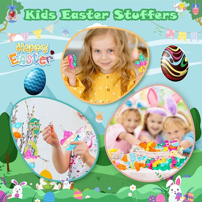 Easter Pop Fidget Toys Bulk Its 24 Pack Easter Party Favors for Kids Easter Egg Fillers Basket Stuffers Mini Pop Keychain It Goodie Bag Stuffers Fidgets for Classroom Prizes Kids Party Supplies Gifts