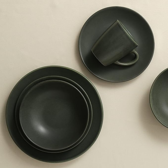 Stone Lain Grao Stoneware 16-Piece Dinnerware Set, Green