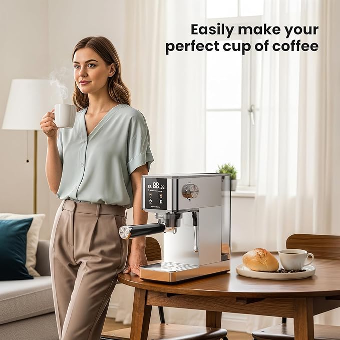 Kismile 20-Bar Espresso Machines,Professional Espresso Maker with Milk Frother Steam Wand for Latte&Cappuccino,Coffee Machine with Removable Water Tank for Home/Office