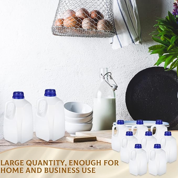 Mumufy 24 Pcs Plastic Mini Milk Jugs 32 oz Jugs with Lids Reusable and Refillable 1 Quart Plastic Containers with Lids Milk Bottles for Fridge Drinks Juice Water Sports Protein, Easy Grip