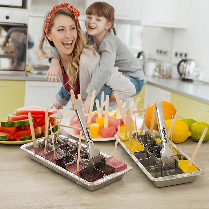 Easy Removal Metal Ice Trays with Handle - Stainless Steel Ice Cube Maker and stand, 36 Slot Mold - BPA-Free, Food-Grade Freezer Molds for Baby Food, Juice, Popsicles (2 Pack)