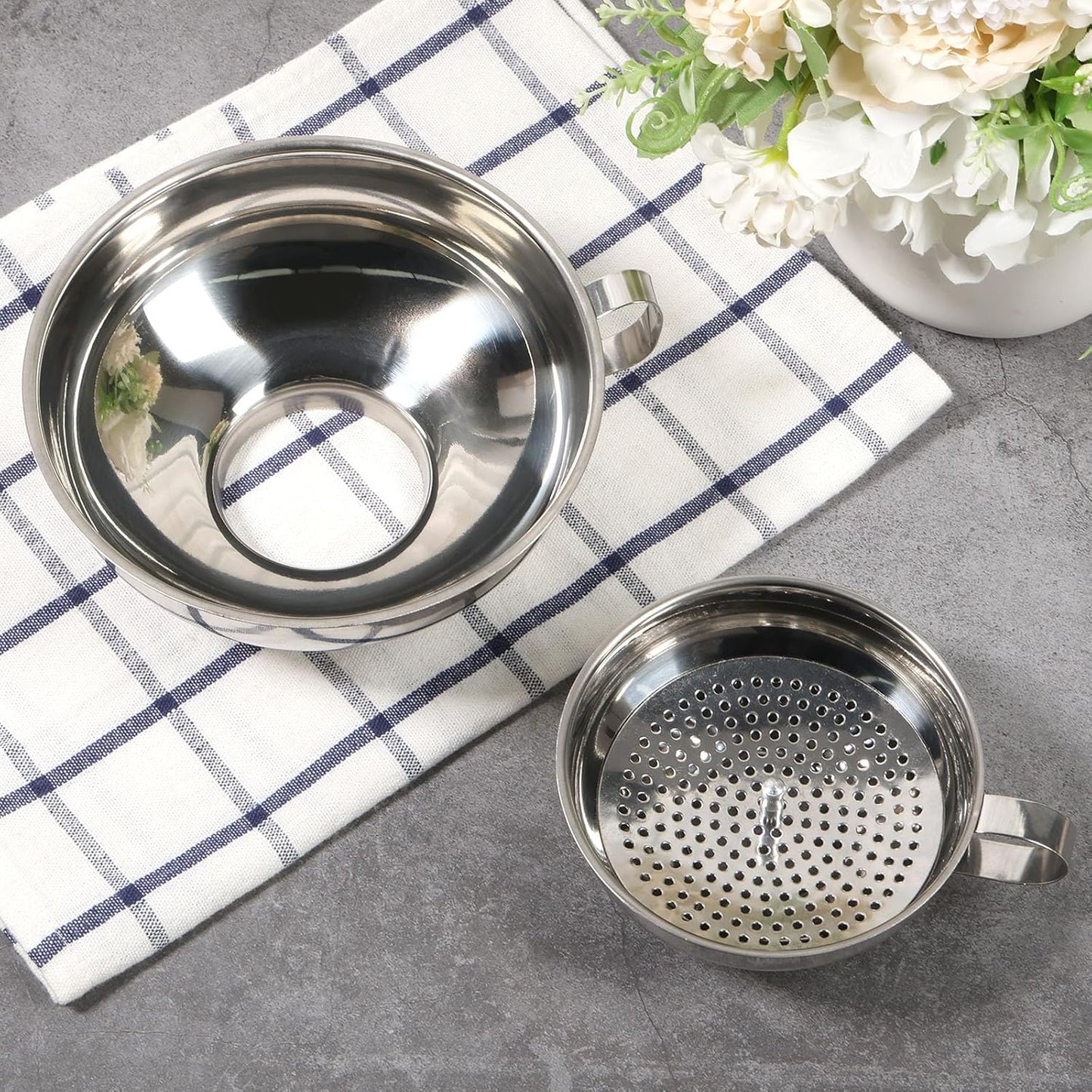 3 Pcs Canning Funnel with Strainer Stainless Steel Wide Mouth Kitchen Stackable Mason Jar Funnel for Filling Bottles