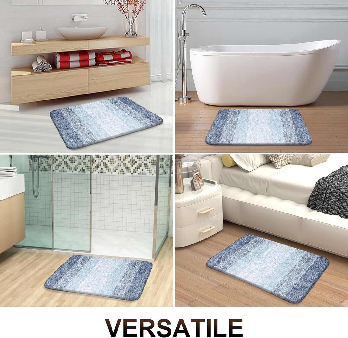 OLANLY Bathroom Runner Rugs 70x24, Extra Soft Absorbent Microfiber Bath Rugs, Rubber Backing, Quick Dry, Machine Washable Bath Mats for Bathroom Floor, Tub and Shower, Home Decor Accessories, Blue