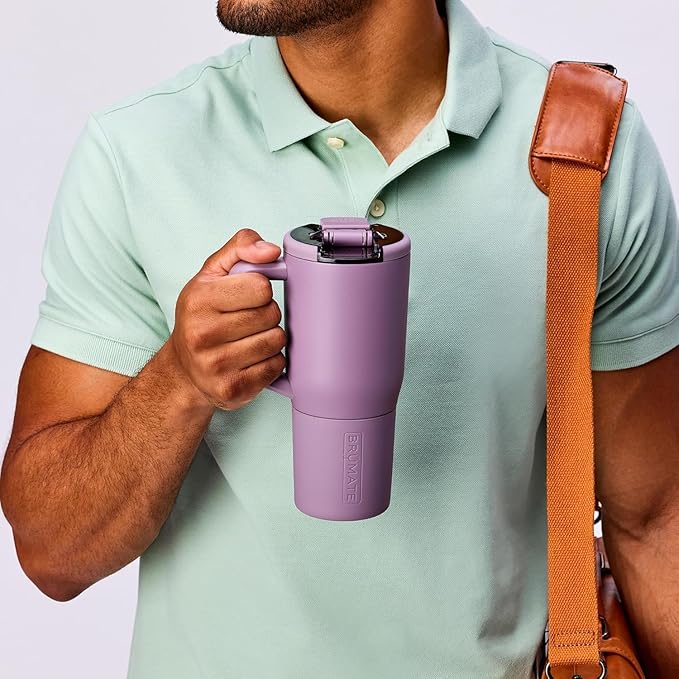BrüMate Müv - 25oz 100% Leak Proof Insulated Coffee Mug with Handle & Lid - Stainless Steel Coffee Travel Mug - Double Walled Coffee Cup (Navy Polka Dots)