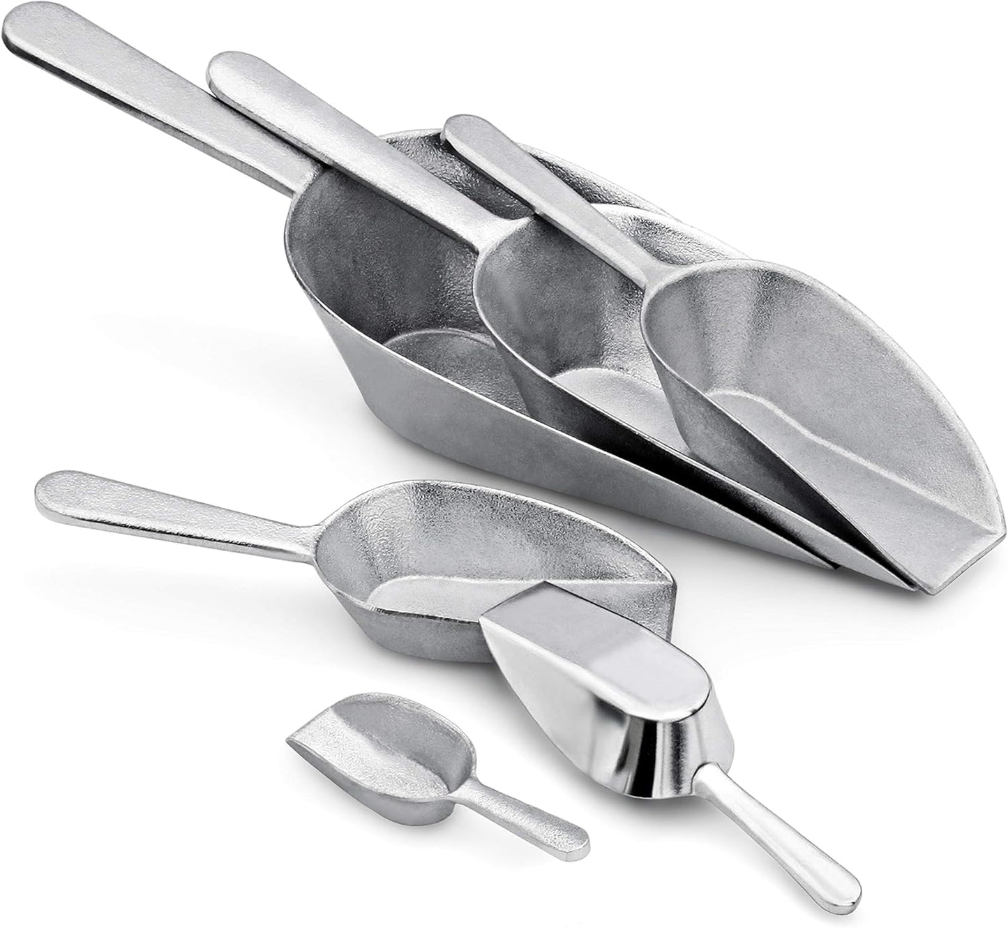New Star Foodservice 34660 One-Piece Cast Aluminum Flat Bottom Bar Ice Flour Utility Scoop, 4-Ounce, SIlver