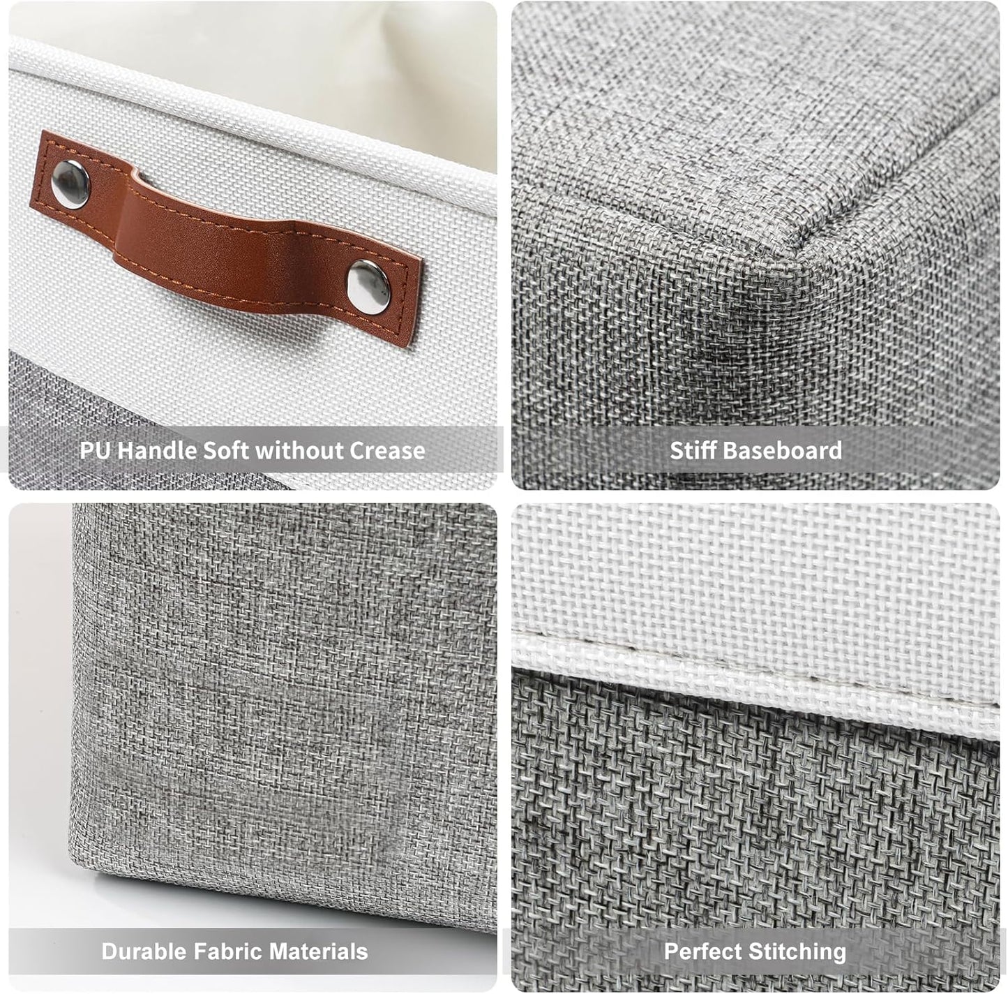 Collapsible Fabric Storage Cubes 11x11 Cube Storage Bins, 4 Pack Closet Baskets Box with Handles for Organizing, Shelf, Toys, Clothes, Home, Office, Nursery (Grey&White)