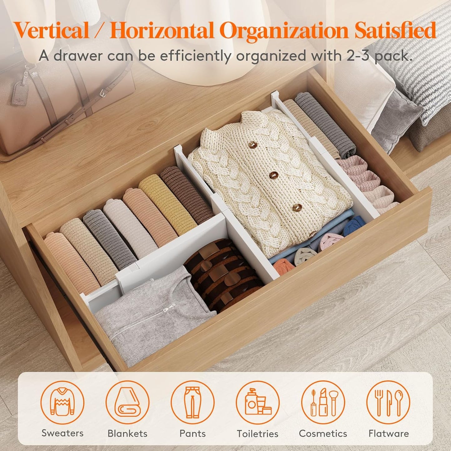 Lifewit 16 Pack Drawer Dividers Plastic 6" High, 13.5-22" Adjustable Drawer Organizers for Clothes, Expandable Dresser Separators in Bedroom/Bathroom/Kitchen/Vanity/Office Organization and Storage