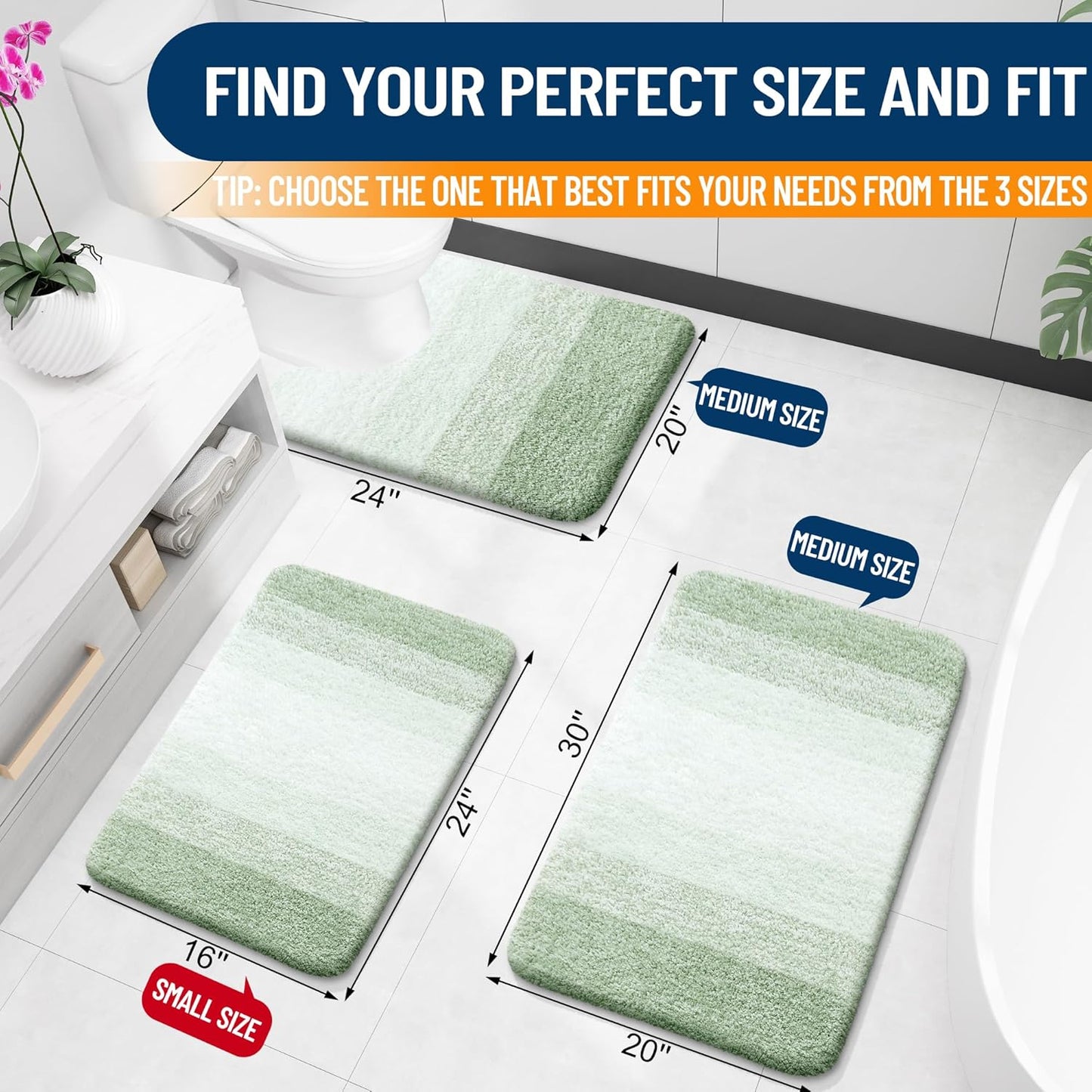 OLANLY Bathroom Rugs Mat 30x20, Extra Soft Absorbent Microfiber Bath Rugs, Rubber Backing, Quick Dry, Machine Washable Bath Mats for Bathroom Floor, Tub and Shower, Home Decor Accessories, Sage Green