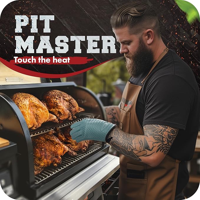 KITCHEN PERFECTION S Silicone Smoker Oven Gloves -Extreme Heat Resistant BBQ Gloves -Handle Hot Food Right on Your Grill Fryer Pit|Waterproof Oven Mitts |Superior Value Set+3 Bonuses