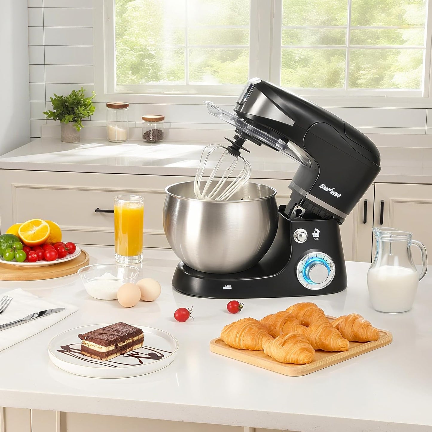 Sunvivi 3-in-1 Multifuctional Stand Mixer: 400W Kitchen Electric Mixer, Tilt-Head, 6.5QT Dough Mixer Machine with Stainless Steel Bowl, Meat Grinder, Juice Blender – Ideal for Baking, Cooking