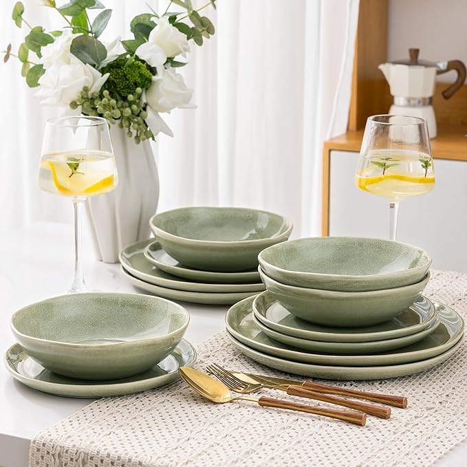 AmorArc Ceramic Dinnerware Sets,Handmade Reactive Glaze Stoneware Plates and Bowls Set,Highly Scratch Resistant | Dishwasher & Microwave Safe Dishes Set,Service for 8 (24pc)