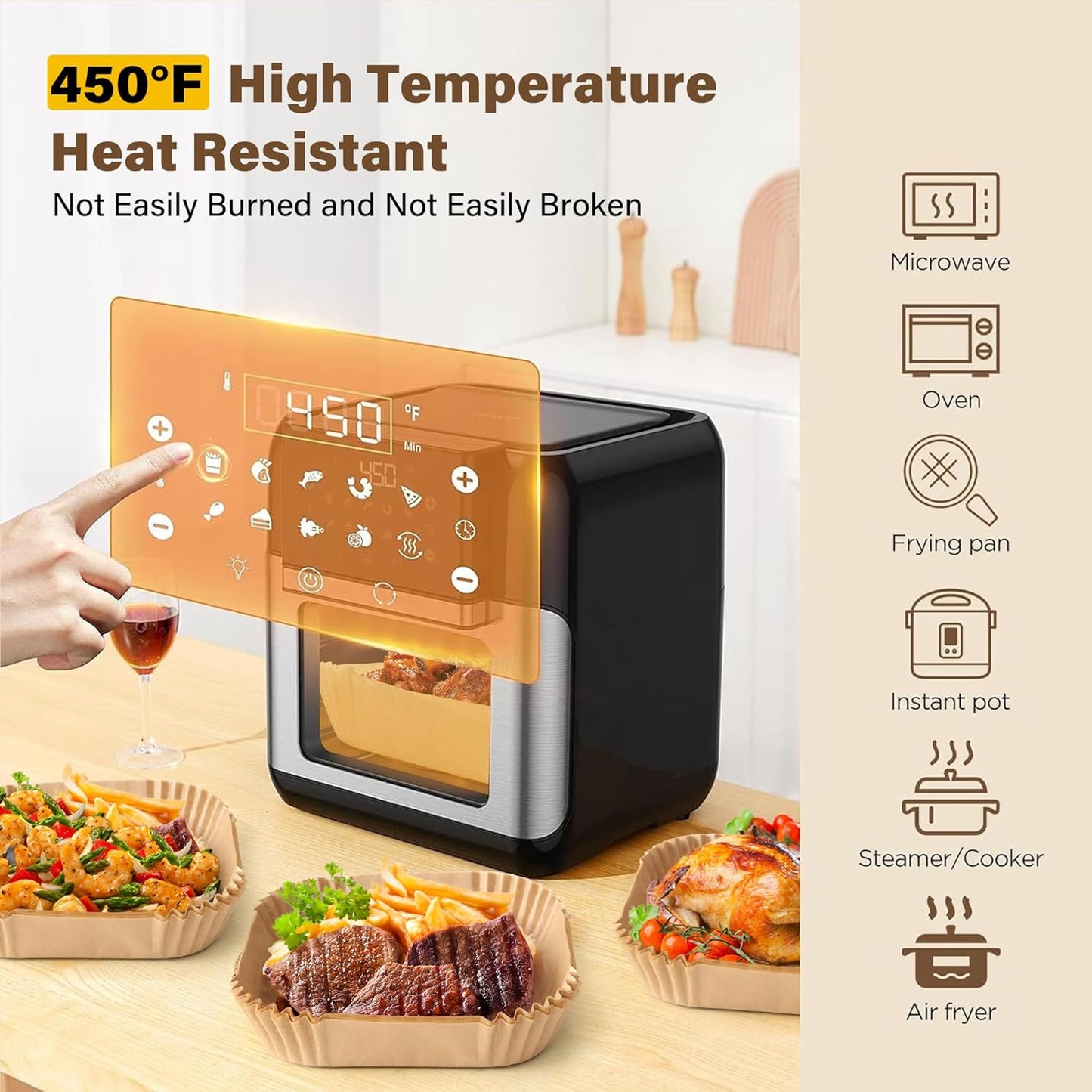 Air Fryer Liners Disposable, 250pcs Non-stick Disposable Airfryer Liners, 8 Inch Unbleached Parchment Paper, Square Air Fryer Paper Liners for 5-8QT Air Fryer, Baking, Roasting Microwave