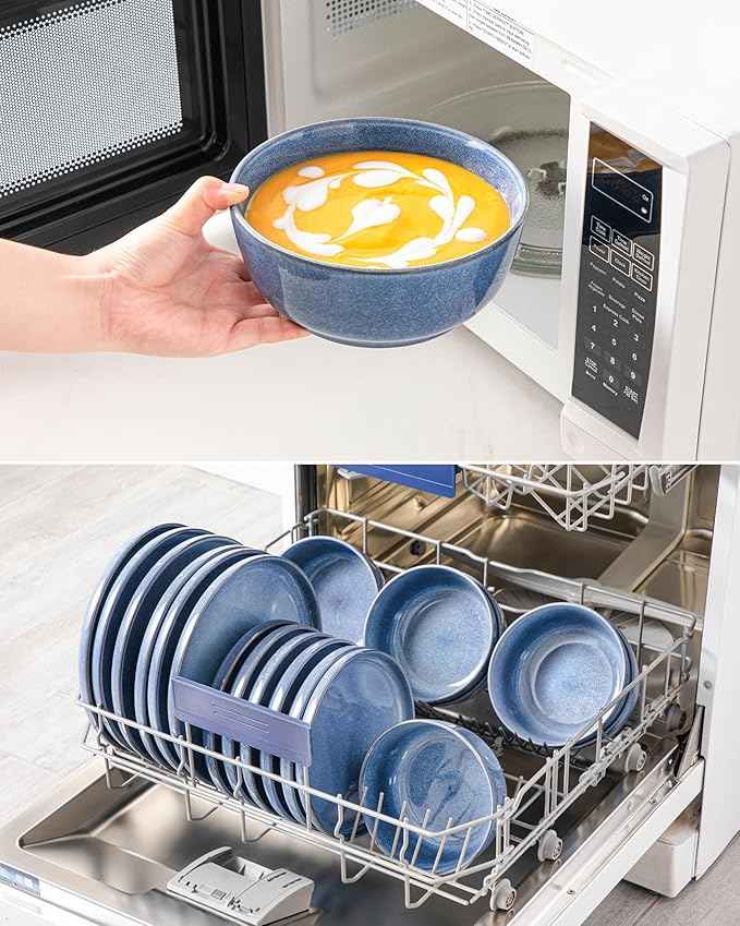vancasso ANYA 24 Pieces Plates and Bowls Set, Blue Dinnerware Sets, Reactive Glaze Dishes Set for 8, Ceramic Dishware Sets Kitchen Dinner Set, Microwave & Dishwasher Safe