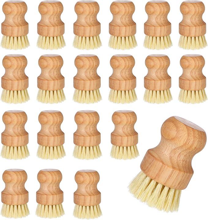 20 Packs Bamboo Dish Scrub Brush Wooden Dish Scrubber Set Eco-Friendly Natural Sisal Bristles Dishes Brush for Kitchen Cleaning Pots, Pans, Bottles, Sink, Vegetables