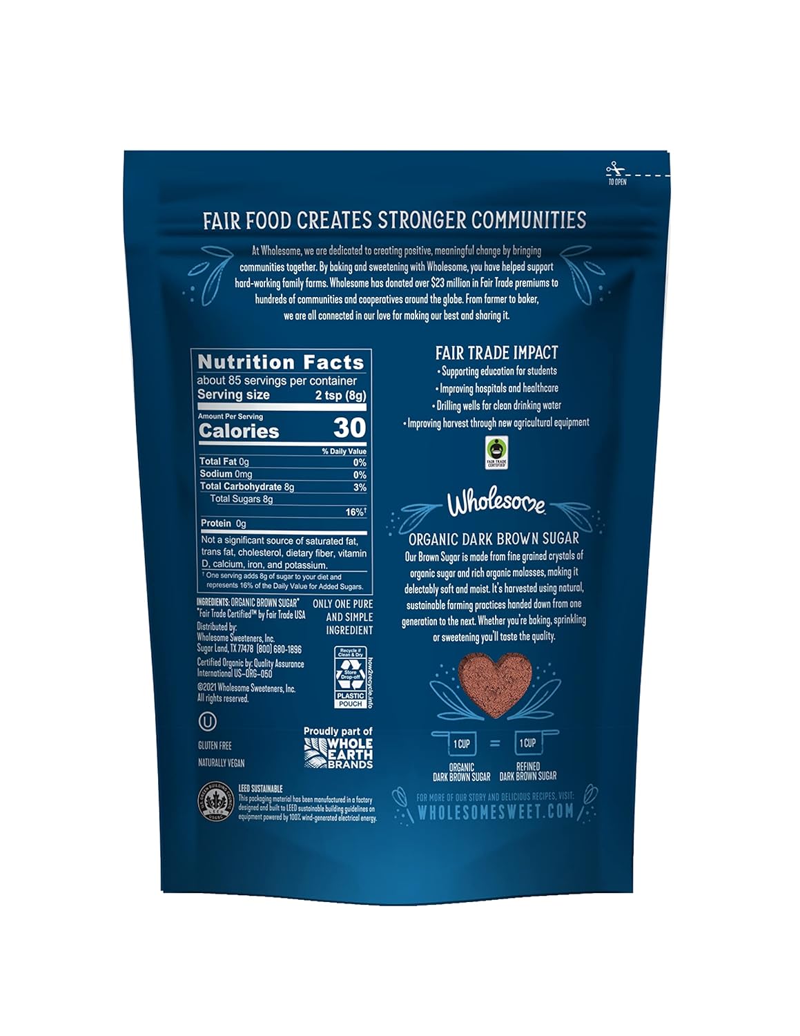 Wholesome Sweeteners 24-Ounce Organic Dark Brown Sugar, Fair Trade, Non GMO, Gluten Free & Vegan, Sugar for Baking and Glazing, 6 Pack