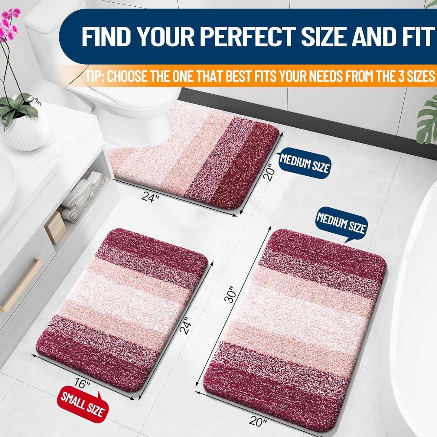 OLANLY Bathroom Rugs Mat 30x20, Extra Soft Absorbent Microfiber Bath Rugs, Rubber Backing, Quick Dry, Machine Washable Bath Mats for Bathroom Floor, Tub and Shower, Home Decor Accessories, Red