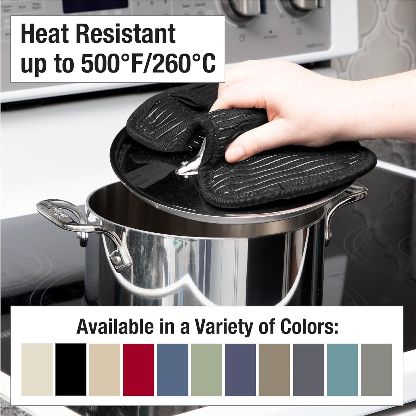 All-Clad Premium Pot Holder & Hot Pad: Heat Resistant to 500 Degrees - 100% Cotton, 10""x6.25"" Hot Pad for Kitchen and Barbeque, (2-Pack), Black