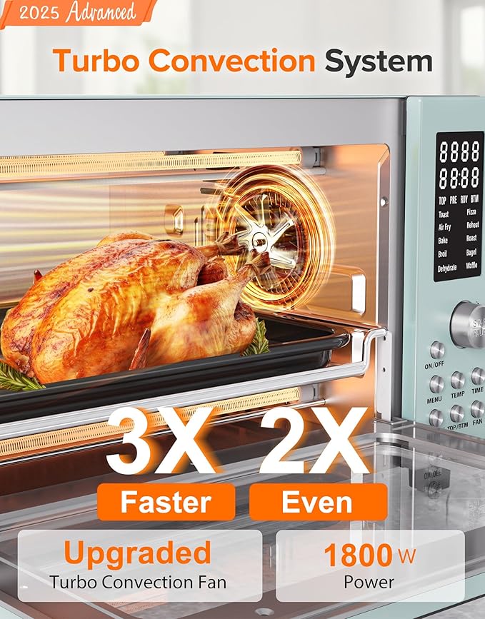 Nuwave Bravo Pro Smart Air Fryer Toaster Oven Combo, Airfryer Convection Oven Countertop, 10-in-1 Functions with Quicker & Even Crisp Technology, 1800W, 50-450°F, PFAS-Free, 21QT, Mint