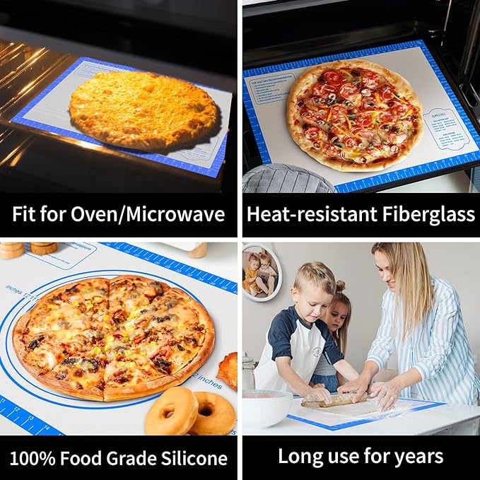 Silicone Pastry Mat for Baking, Pastry Dough Mat for Rolling, Kneading Mat, Silicone Baking Mat for Pizza Cookies Pie Crust Kitchen Counter Mat Placemat Oven Mat