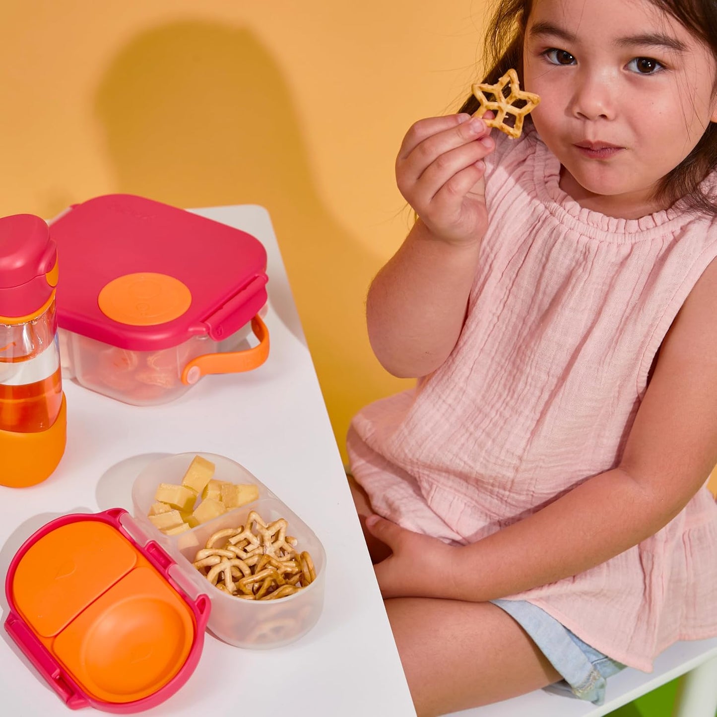 b.box Snack Box Reusable Snack Containers with Lids 2 compartments, Bento Box for kids and toddlers, Leakproof Lunch Box, BPA free and Dishwasher Safe Snack Container (Flamingo Fizz, 1 3/4 Cup)